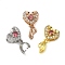 Rack Plating Brass Micro Pave Clear Cubic Zirconia Ice Pick Pinch Bails, Long-Lasting Plated, Lead Free & Cadmium Free, Heart, Mixed Color, 16.5x9x6.5mm, Hole: 5x2.5mm, Pin: 0.7mm