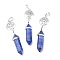 Natural Dyed Lapis Lazuli Pointed Big Pendants, Double Terminated Pointed, with Platinum Plated Brass Findings, Faceted, Bullet, 59~67x14~15mm, Hole: 7x5mm, Gemstone: 41~44x8mm