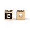 Rack Plating Brass Enamel Beads, Cadmium Free & Nickel Free & Lead Free, Real 18K Gold Plated, Cube with Letter, Black, Letter.E, 6x6x6mm, Hole: 2.5mm