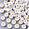 Opaque Acrylic Beads, Flat Round with Star, White, Golden Plated, 7x4mm, Hole: 1.5mm