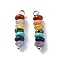2Pcs 7 Chakra Gemstone Beaded Pendants, Rondelle Charms with Brass Loops, Mixed Dyed and Undyed, Platinum, 20mm, Hole: 1.8mm