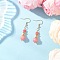 Natural Rhodochrosite Dangle Earrings, with 304 Stainless Steel Earring Hooks, Real 18K Gold Plated, Round, 48.5x9.5mm