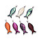 Alloy and Dyed Natural Paua Shell Pendants, Fish Charms, Platinum, Mixed Color, 42.5~43x14.5~15x4.5~5mm, Hole: 6x3.5mm