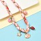 Starfish Strawberry Shell Shape 304 Stainless Steel Enamel & Handmade Lampwork Pendant Necklaces, with Cloth Scarf, Cadmium Free & Lead Free & Nickel Free, Golden, 14.29 inch(36.3cm)
