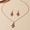 Christmas Theme Alloy Enamel Pendant Necklaces & Dangle Earrings Sets for Women, Christmas Tree, Pendant: 35x20mm