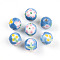 Handmade Porcelain Beads, Famille Rose Porcelain, Round & Flower, Cornflower Blue, 12.5~13mm, Hole: 2.5mm