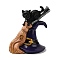 Resin Bewitched Cat with Broom Figurine Ornament, for Halloween Party Home Desk Decoration, Black, 115x88x135mm