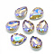 Pointed Back Glass Rhinestone Cabochons, Back Plated, Faceted, AB Color Plated, teardrop, Dark Khaki, 14x10x5mm
