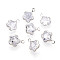 Brass Pave Clear Cubic Zirconia Pendants, Flower Charms, Platinum, 9x7x3mm, Hole: 1.2mm