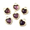 Natural Amethyst Pendants, Heart Charms with Brass Settings, Cadmium Free & Lead Free, Rack Plating, Long-Lasting Plated, Real 18K Gold Plated, 21x18x6mm, Hole: 5mm