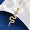 Brass Micro Pave Green Cubic Zirconia Snake Pendant Necklaces, Real 18K Gold Plated, 17.64 inch(44.8cm), Pendant: 38.5x13.5mm