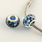 Large Hole Flower Pattern Resin European Beads, with Silver Color Plated Brass Double Cores, Rondelle, Light Sky Blue, 14x9mm, Hole: 5mm