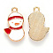 Alloy Enamel Pendants, for Christmas, Snowman, Light Gold, Red, 20x12x2mm, Hole: 1.6mm