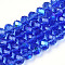 Electroplate Glass Beads Strands, Half Rainbow Plated, Faceted, Rondelle, Medium Blue, 10x8mm, Hole: 1mm, about 60~61pcs/strand, 46~48cm