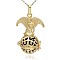 Golden Tone Brass Hollow Round Cage Pendants, with No Hole Spray Painted Brass Round Beads, Round with Angel, Black, 47x30x21mm, Hole: 3x8mm