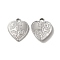 Non-Tarnish 304 Stainless Steel Pendants, Heart Charm, Stainless Steel Color, 16.5x14x2mm, Hole: 2mm