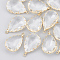 Brass Glass Pendants, Faceted, teardrop, Clear, Real 18K Gold Plated, 29.5x18.5x7mm, Hole: 2mm