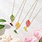 3Pcs 3 Colors Handmade Glass Seed Beaded Leaf Shape Pendants Brass Cable Chain Necklaces for Women, Golden, Mixed Color, 15.51 inch(39.4cm), 1pc/color