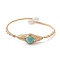 Natural Amazonite & Pearl Cuff Bangle, Golden Copper Wire Wrapped Bangle, Inner Diameter: 2-1/4 inch(5.6cm)