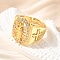 Adjustable Brass Micro Pave Cubic Zirconia Cuff Rings for Women, Oval with Saint Jude, Rack Plating, with Enamel, Long-Lasting Plated, Lead Free & Cadmium Free, Real 18K Gold Plated, US Size 7 1/4(17.5mm)