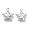 Brass Micro Pave Clear Cubic Zirconia Pendants, Cadmium Free & Nickel Free & Lead Free, with Glass, Star Charm, Real Platinum Plated, 13x12x5.5mm, Hole: 1.2mm