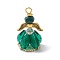 Faceted Glass Pendants, Angel Charm, with Antique Golden Alloy Wing and Golden Iron Loop & Glass Pearl Beads & Glass Seed Beads, Teal, 31x20x20mm, Hole: 2mm