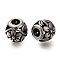 304 Stainless Steel European Beads, Large Hole Beads, Rondelle with Flower, Antique Silver, 10.5x10mm, Hole: 4mm