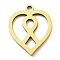 Ion Plating(IP) 316L Surgical Stainless Steel Pendants, Nickel Free, Laser Cut, Heart with Awareness Ribbon Charm, Real 18K Gold Plated, 17x14x1mm, Hole: 1.4mm