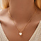 Brass Pave Natural Shell Pendant Necklaces for Women, Real 18K Gold Plated, Seashell Color, Heart, 16.93 inch(43cm)
