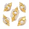 Natural Pearl & Raw Natural Quartz Crystal Flat Round Connector Charms, with Brass Findings, White, Golden, 36.5~47.5x20.5~25x20.5~22mm, Hole: 1.8~2mm