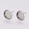Non-Tarnish 202 Stainless Steel Stud Earring Settings, with 304 Stainless Steel Pin, Flat Round, Stainless Steel Color, Tray: 10mm, 12x2mm, Pin: 0.8mm