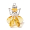 Glass Pendants, Angel Charm, with Alloy Beads and 304 Stainless Steel Loops, Faceted, Gold, 32x28x26mm, Hole: 3.5x3mm