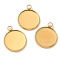 Ion Plating(IP) 304 Stainless Steel Pendant Cabochon Settings, Plain Edge Bezel Cups, Flat Round, Golden, Tray: 20mm, 26x22x2mm, Hole: 3.5mm