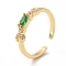 Cubic Zirconia Oval Open Cuff Ring, Real 18K Gold Plated Brass Jewelry for Women, Lead Free & Cadmium Free, Green, US Size 6 1/2(16.9mm)