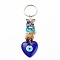Natural & Synthetic Gemstone Beaded & Handmade Lampwork Pendants Keychain, with Brass, Iron, 304 Stainless Steel & Alloy Findings, Heart with Evil Eye, Medium Blue, 14.2cm