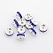Brass Grade A Rhinestone Spacer Beads, Cadmium Free & Lead Free, Rondelle, Silver, For Bracelet Necklace DIY Jewelry Making Accessories, Sapphire, 8x3.5mm, Hole: 2mm