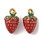 304 Stainless Steel Enamel Pendants, Ion Plating(IP), Real 18K Gold Plated, Strawberry, 13.5x8.5x8mm, Hole: 1.2mm