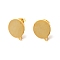 201 Stainless Steel Stud Earring Findings, with 304 Stainless Steel Pin & Horizontal Loop & Friction Ear Nuts, Flat Round, Real 24K Gold Plated, 14.5x12mm, Hole: 1.4mm, Pin: 0.7mm