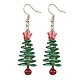 Серьги-подвески из латуни и стекла в форме рождественской елки с колокольчиком EJEW-JE06641-2