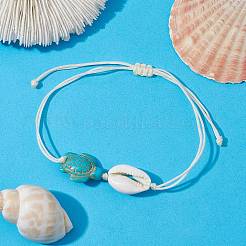 Браслет из синтетической бирюзы черепахи и плетеных бусин из натуральных ракушек&nbsp;BJEW-JB09814-01