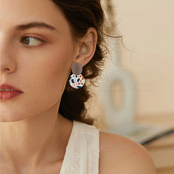 4 пара сережек-гвоздиков из полимерной глины в двух стилях с булавками из хирургической нержавеющей стали 316 EJEW-FI0002-44