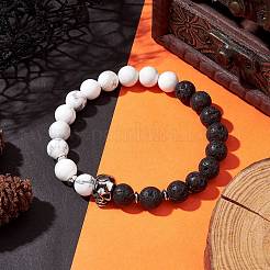 Эластичные браслеты из натурального говлита и лавового камня на Хэллоуин на Хэллоуин BJEW-TA00473
