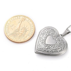 Антикоррозийные ожерелья из нержавеющей стали 304 в форме сердца с подвеской-медальоном из кабеля и цепи для женщин NJEW-M050-04F-P