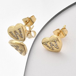 Серьги-гвоздики из латуни с микропаве из прозрачного кубического циркония&nbsp;EJEW-K299-01G-W
