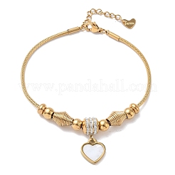 Браслеты с подвесками из полимерной глины и 201 нержавеющей стали в европейском стиле с натуральными ракушками BJEW-G765-03G-02