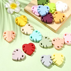 18 шт. 18-х цветные бусины из пищевого экологически чистого силикона в виде листьев монстеры&nbsp;SIL-CJ0002-76