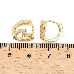 Серьги-кольца в форме полого сердца из латуни с микропаве из прозрачных кубических цирконий&nbsp;EJEW-D348-10G