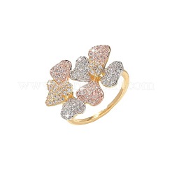 Кольца для женщин с цветочным узором из латуни с микропаве из прозрачных кубических цирконий&nbsp;FS-WG8D34E-02