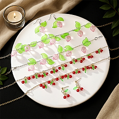 2 комплект из 430~450 стилистики: ожерелья с подвесками из железа и акрила с клубникой и вишней SJEW-HY0001-05