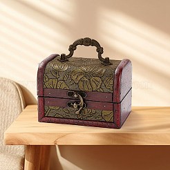Вырезанная полая 1шт винтажная деревянная шкатулка для украшений&nbsp;AJEW-CL0001-12B